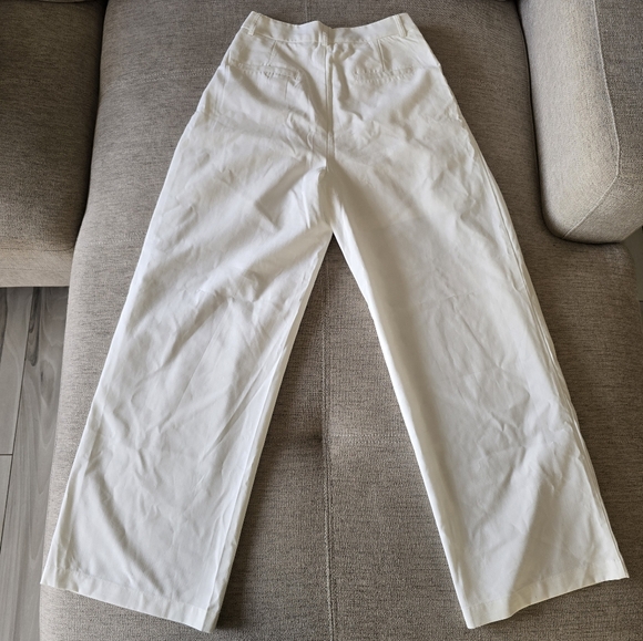 COMMENSE high rise wide leg, pleated trousers, off white pants, minimalist Sz sm - Picture 7 of 10